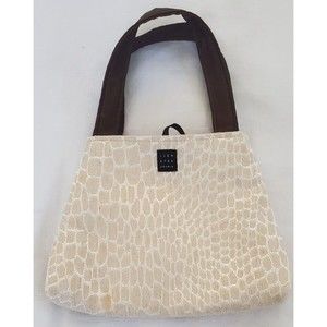 Small Lisa Lill Studio Brown Beige Pink Flower Bag Tote Tie Closure Reversible